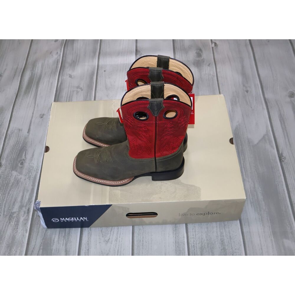 NEW Justin Show Stopper 11” Cowboy Boots Square Toe Red Leather FN7120 Mens 10D - Picture 10 of 13